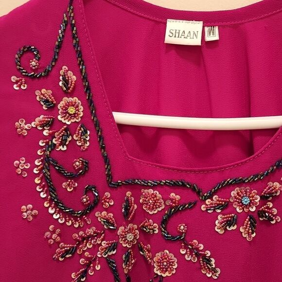 SHAAN Tunic/Dress‎ Style Top Beautiful Beading,Side Slits, Ombre Fade - Picture 3 of 10